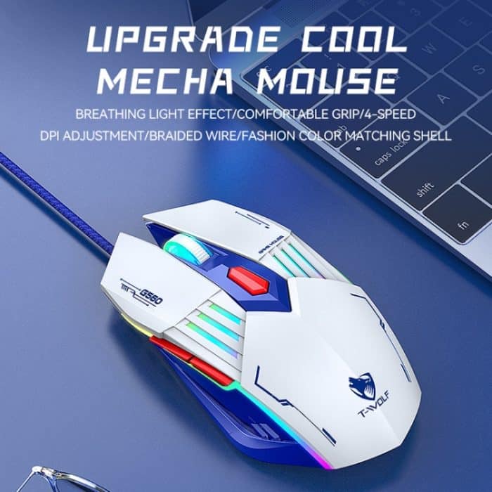 T-WOLF G560 6-Tasten Cool Breathing Light Gaming-Maus mit Kabel Mechanische Stille Büromaus – Bild 7