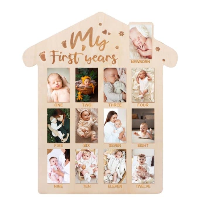 Holz Neugeborenen Baby Meilenstein Memorial Foto Rahmen Baby Stand Monatliche Plakette Handwerk Ornament, 35 x 42cm – Bild 1