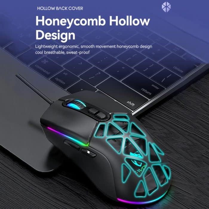 T-WOLF G520 7-Tasten RGB Marquee Honeycomb Hollow Gaming-Maus mit Kabel – Bild 8