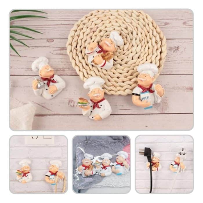 Home Cartoon Chef Netzkabel Organizer Küche Lagerung Leistungsstarke Klebrige Haken, Milk, Bread, Beer, Roast Chicken – Bild 6