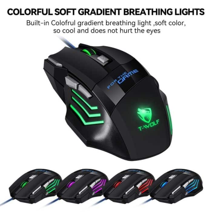 T-WOLF M1 7-Tasten RGB Atmosphärenlicht USB-Gaming-Maus mit Kabel – Bild 4