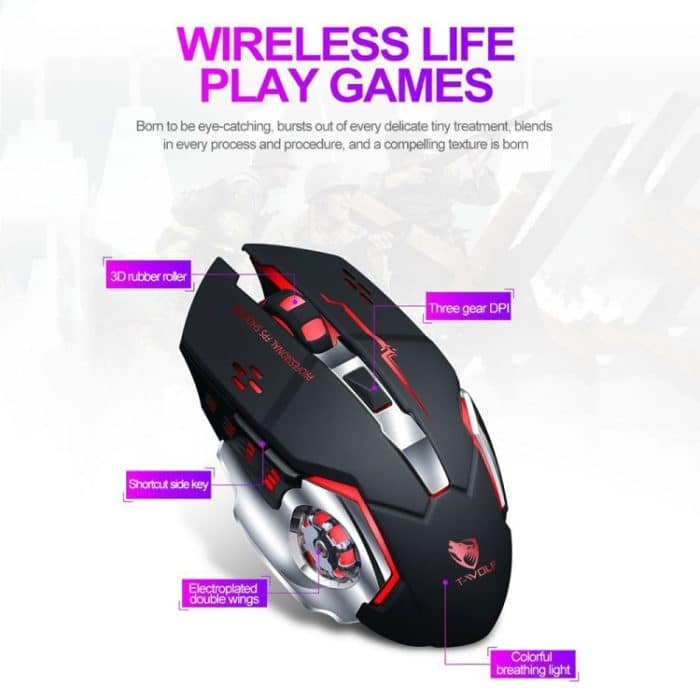T-WOLF Q13 2,4 GHz 6-Tasten RGB Buntes Licht Drahtlose Gaming-Maus, Single Mode Black, Single Mode Star Black, Single Mode White, Single Mode Gray, Dual Mode Black, Dual Mode Star Black, Dual Mode White, Dual Mode Gray – Bild 3