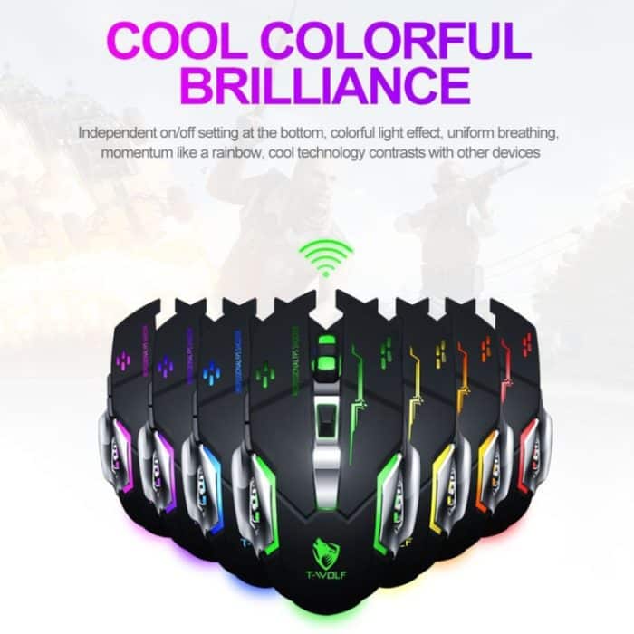 T-WOLF Q13 2,4 GHz 6-Tasten RGB Buntes Licht Drahtlose Gaming-Maus, Single Mode Black, Single Mode Star Black, Single Mode White, Single Mode Gray, Dual Mode Black, Dual Mode Star Black, Dual Mode White, Dual Mode Gray – Bild 4