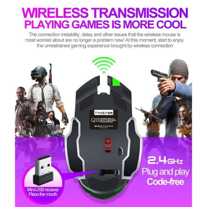 T-WOLF Q13 2,4 GHz 6-Tasten RGB Buntes Licht Drahtlose Gaming-Maus, Single Mode Black, Single Mode Star Black, Single Mode White, Single Mode Gray, Dual Mode Black, Dual Mode Star Black, Dual Mode White, Dual Mode Gray – Bild 6