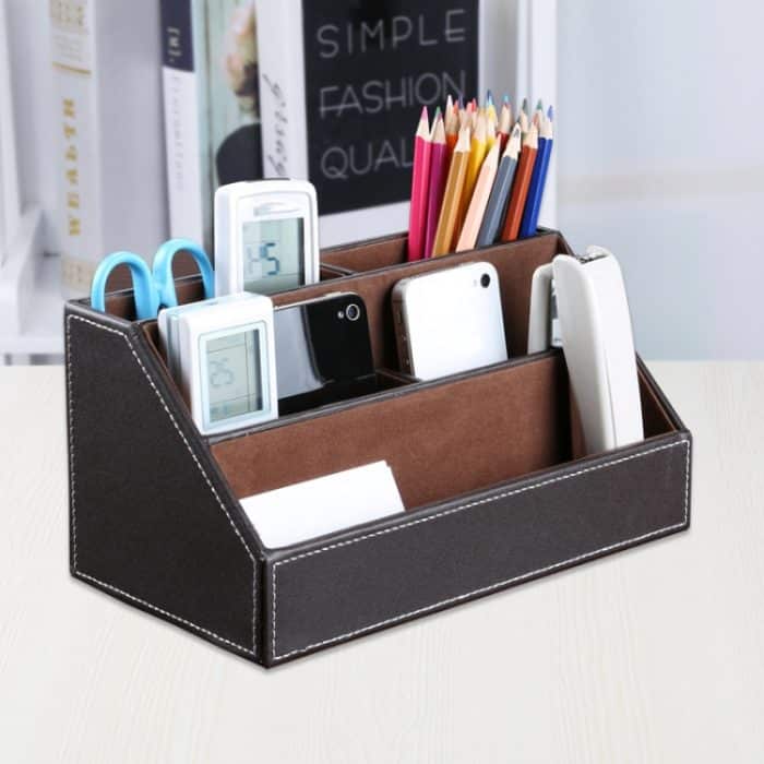 Desktop Schreibwaren Box Multi-funktionale PU Leder Hause Fach Diverse Organizer Lagerung Box, 24x13.5x12cm – Bild 2