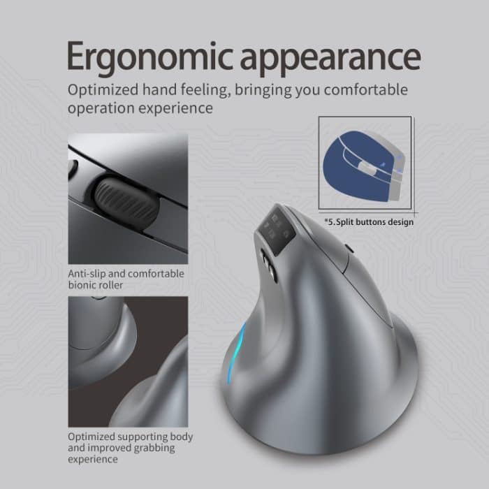 ZELOTES F-26C 8-Tasten 2,4G + Bluetooth Dual-Mode LED-Display Vertikaler Griff Kabellose Maus, F-26C – Bild 13