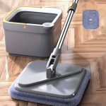 Quadratischer Spin Mop und Eimer mit 2 Wischpads, getrenntes sauberes und schmutziges Wasser
