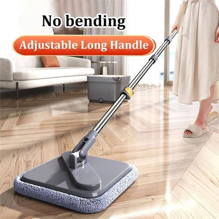 Quadratischer Spin Mop und Eimer mit 2 Wischpads, getrenntes sauberes und schmutziges Wasser – Bild 2