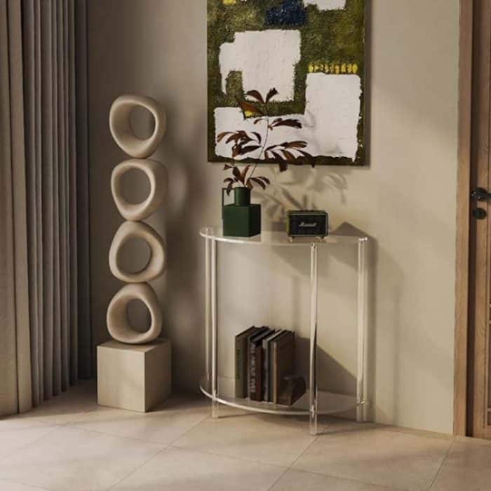 2 schichten Acryl Semi-Oval Wand Seite Tisch Für Wohnzimmer Schlafzimmer Nacht, YX139 – Bild 2