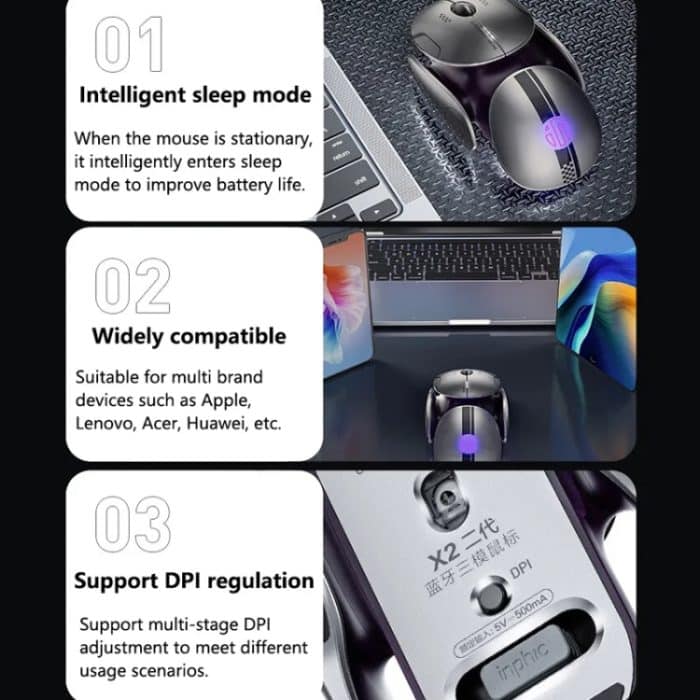 Inphic X2 Bluetooth Kabellose Maus Tri-Mode Leise Wiederaufladbare Büro Gaming Laptop Maus – Bild 17