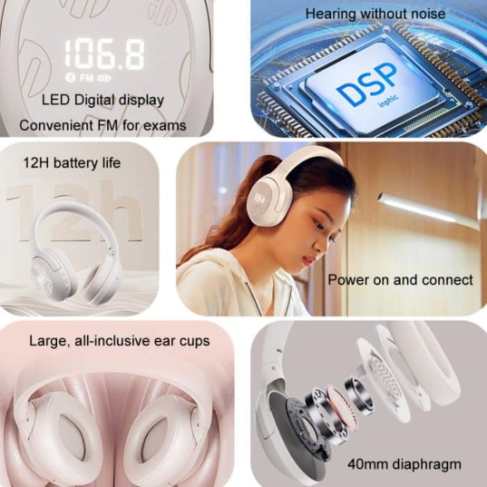 Inphic H1S Bluetooth-Kopfhörer, kabellos, Headset, FM-Hörtest, Hi-Res-Audio-Ohrhörer, Inphic H1S (Khaki) – Bild 11