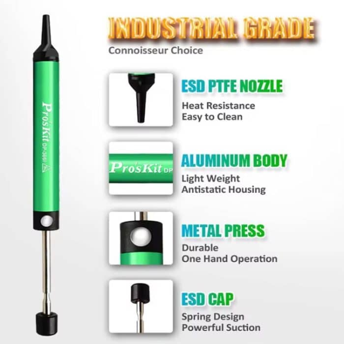 ProsKit DP-366I Mini-Zinn-Saugvorrichtung aus Aluminiumlegierung, antistatische Entlötpumpe – Bild 3
