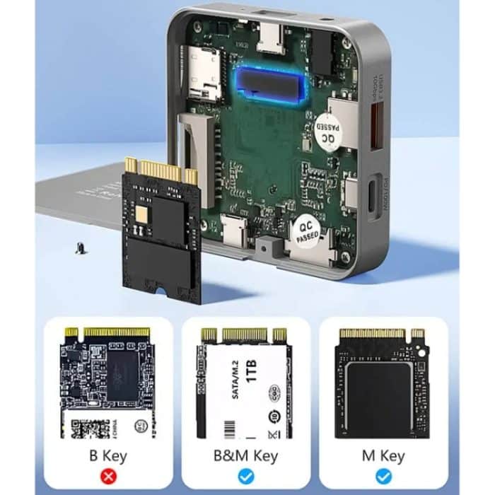 Blueendless 8-in-1-Magnet-HUB mit M.2 NVMe/SATA SSD-Gehäuse (HDMI+PD100W+USB-C/Type-C 3.2+USB-A 3.2+SD+TF+AUX) – Bild 9