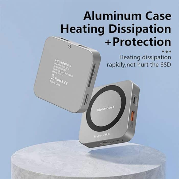 Blueendless 8-in-1-Magnet-HUB mit M.2 NVMe/SATA SSD-Gehäuse (HDMI+PD100W+USB-C/Type-C 3.2+USB-A 3.2+SD+TF+AUX) – Bild 10
