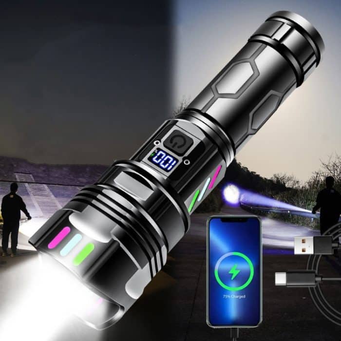 E-SMARTER A08 Taschenlampe mit flachem Anschluss und Digitalanzeige, fluoreszierender Streifen, Hochleistungs-LED, starkes Licht – Bild 2