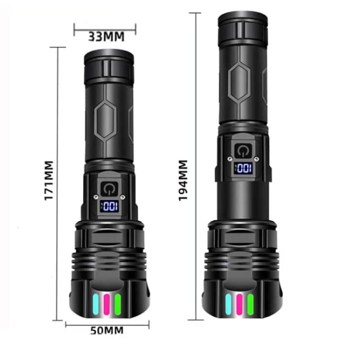 E-SMARTER A08 Taschenlampe mit flachem Anschluss und Digitalanzeige, fluoreszierender Streifen, Hochleistungs-LED, starkes Licht – Bild 12