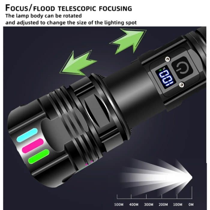 E-SMARTER A08 Taschenlampe mit flachem Anschluss und Digitalanzeige, fluoreszierender Streifen, Hochleistungs-LED, starkes Licht – Bild 9