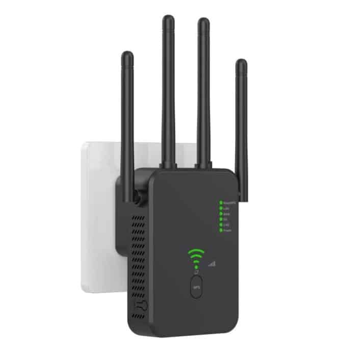 TBD0605650601.jpg Urant U10 1200Mbps 2,4G & 5,8G Wireless Repeater WiFi Signal Verstärker Mit 4 Antennen, US Plug Black, US Plug White, EU Plug Black, EU Plug White, UK Plug Black, UK Plug White – Bild 1