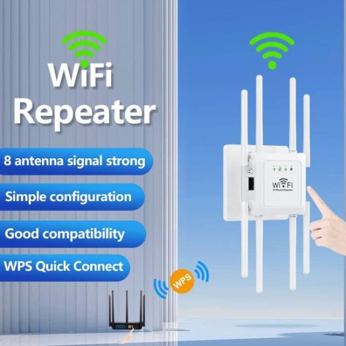 U18 1200Mbps 2,4G & 5G Wireless Repeater WiFi Signal Verstärker Mit 8 Antennen, US Plug Black, EU Plug Black, US Plug White, EU Plug White – Bild 2