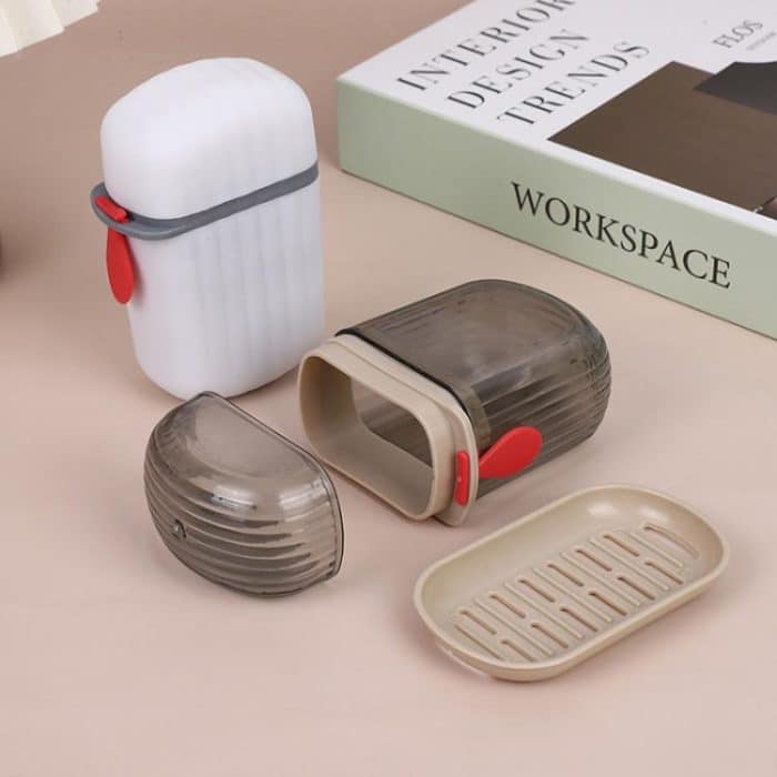 Tragbare, versiegelbare Seifenbox mit Deckel, doppelt entleerbare Reiseseifenbox – Bild 5