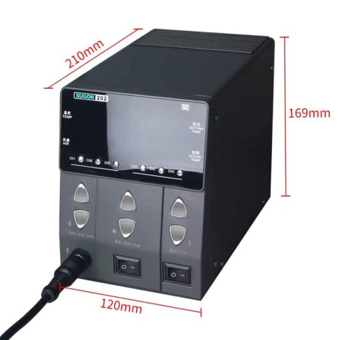 SUGON 202 2-in-1-Lötkolben, Dual-Display, Handy-Reparatur, Heißluft-Thermostat, Lötstation, Kombinationsset, EU Plug, US Plug – Bild 3