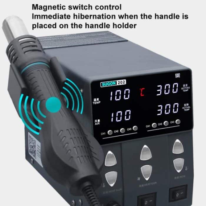 SUGON 202 2-in-1-Lötkolben, Dual-Display, Handy-Reparatur, Heißluft-Thermostat, Lötstation, Kombinationsset, EU Plug, US Plug – Bild 9