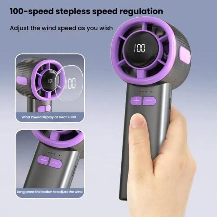 100-Gang-Hochgeschwindigkeits-Digitalanzeige-Lüfter Tragbarer USB-Handventilator – Bild 4
