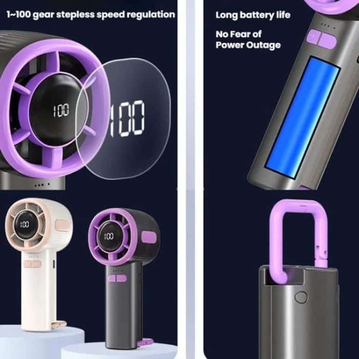 100-Gang-Hochgeschwindigkeits-Digitalanzeige-Lüfter Tragbarer USB-Handventilator – Bild 6
