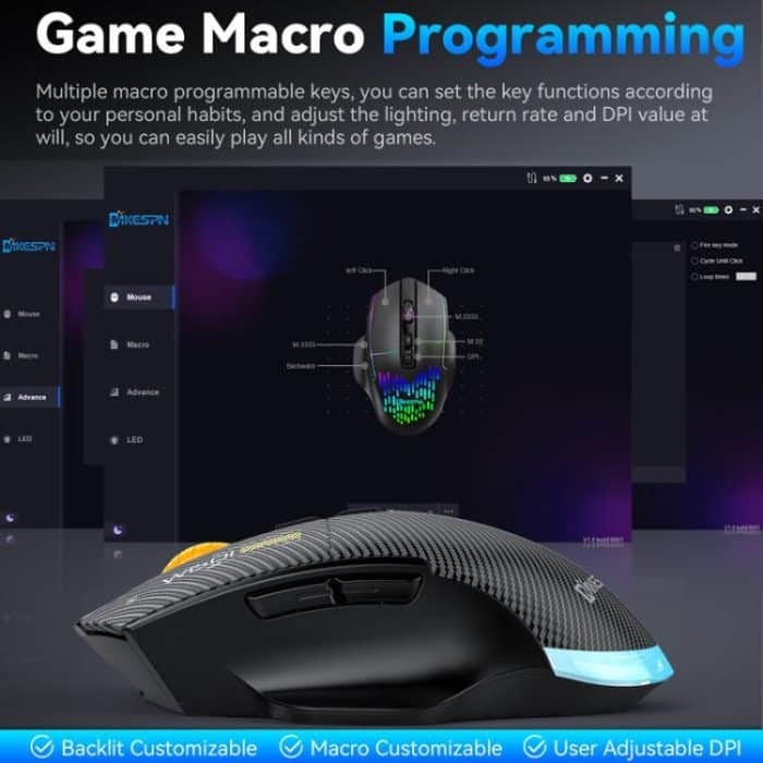 MKESPN W601 Leise kabellose Tri-Mode-Makro-Gaming-Maus aus Kohlefaser, 12800 DPI Bluetooth-Maus – Bild 12