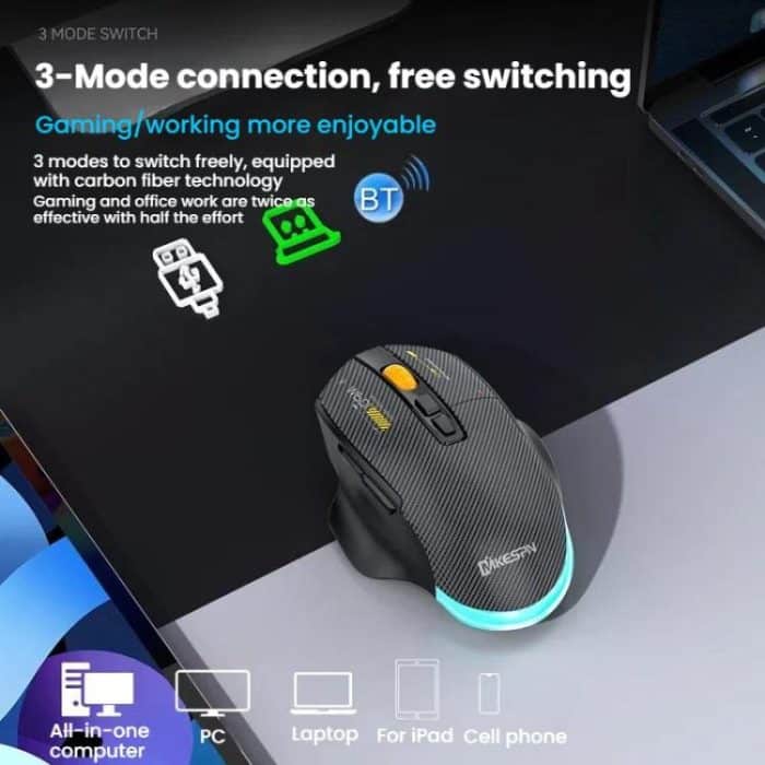 MKESPN W601 Leise kabellose Tri-Mode-Makro-Gaming-Maus aus Kohlefaser, 12800 DPI Bluetooth-Maus – Bild 7