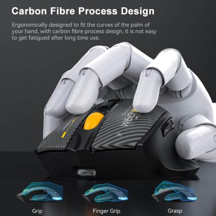 MKESPN W601 Leise kabellose Tri-Mode-Makro-Gaming-Maus aus Kohlefaser, 12800 DPI Bluetooth-Maus – Bild 10