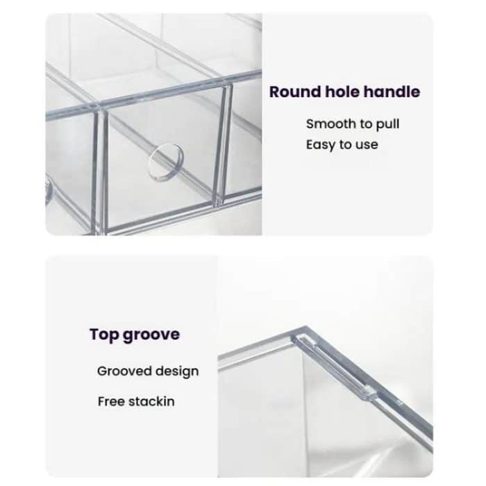 Schreibtisch-Organizer aus Acryl mit 4 Schubladen, stapelbare Brillenvitrine, Aufbewahrungsbox für Make-up-Pinsel und Schreibwaren, 27x17.5x7.3cm – Bild 6