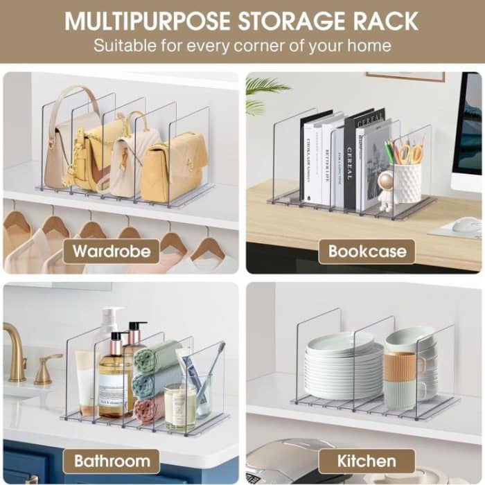 Schrank Regal Teiler Partition Zubehör Einstellbare Kleidung Geldbörsen Handtasche Organizer, 3 Bases 4 Dividers, 6 Bases 8 Dividers – Bild 5