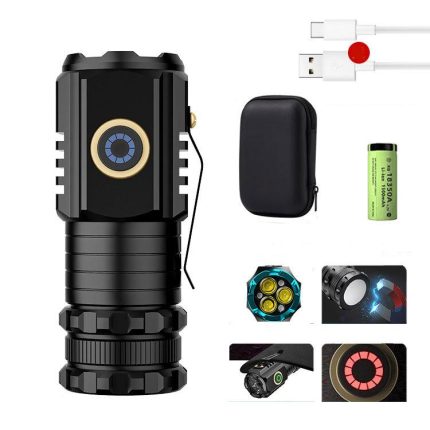 Mini-Taschenlampe mit 3 LEDs, wiederaufladbar, wasserdicht, mit Magnet am Ende und Batterie, S350, S400
