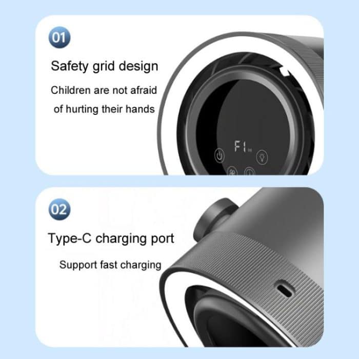 F158 Desktop Mini-Umwälzventilator mit mehreren Geschwindigkeiten, zeitgesteuerter Fernbedienung und beleuchtetem Ventilator, Gray Plug-In, Beige Plug-In, Gray Rechargeable, Beige Rechargeable – Bild 4