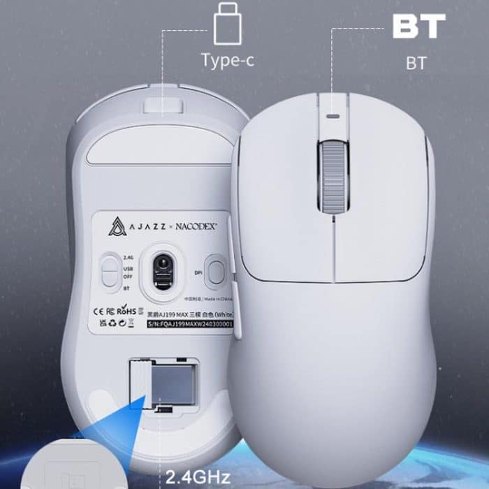 Ajazz AJ199 MAX Kabellose 2,4 GHz kabelgebundene BT-Tri-Mode-Maus PAW3395 Leichte Gaming-Maus – Bild 4