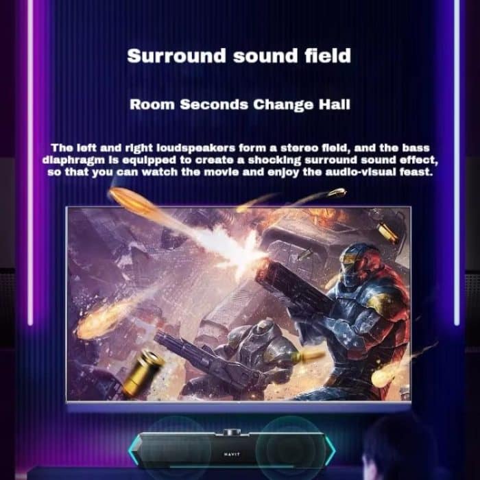 Havit M19 RGB-Lichteffekt-Desktop-Computer-Kabellautsprecher, Black Standard Version, White Standard Version, Black Bluetooth Version, Bluetooth Microphone Version – Bild 4