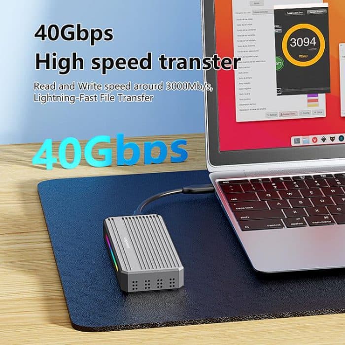 Blueendless M.2 Nvme SSD Box 40Gbps Festplattenleser, USB4 Box, USB4 Box with RGB Lights + Fan – Bild 4
