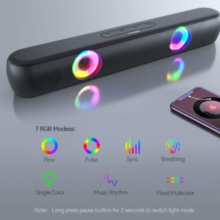 T-WOLF B320 TWS RGB Bluetooth 5.0 Speaker Desktop Soundbar Subwoofer Support USB / AUX / TF / FM, B320 – Bild 5