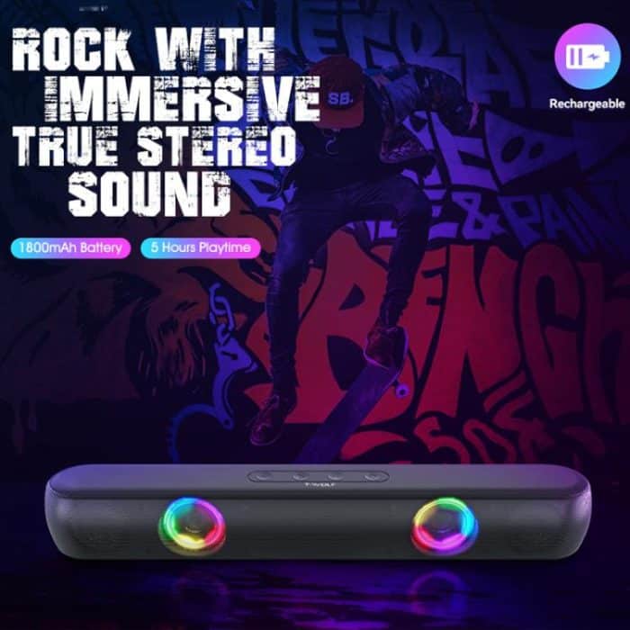 T-WOLF B320 TWS RGB Bluetooth 5.0 Speaker Desktop Soundbar Subwoofer Support USB / AUX / TF / FM, B320 – Bild 6