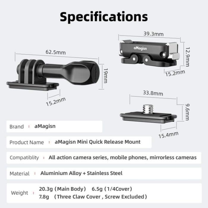 aMagisn Mini Quick Release Mount for Sports Cameras, 2-claw Base+1/4 Inch Cover, 2-claw Base+3-claw Cover, 1/4 Inch Base + 1/4 Inch Cover, 1/4 Inch Base+3-claw Cover, 2-claw Main Body, 1/4 Inch Main Body, 1/4 Upper Cover, 3-claw Upper Cover – Bild 12