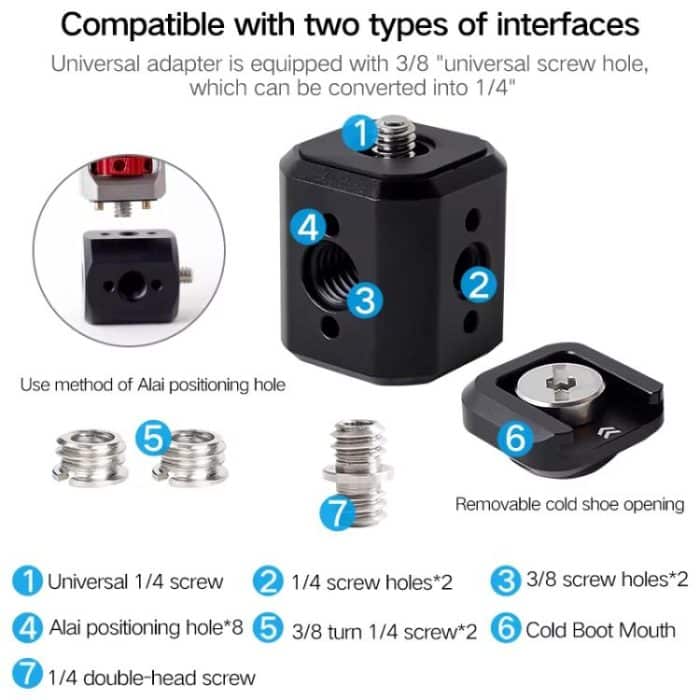 XILETU Stativschraube Lochadapter mit Kaltschuh 3/8 Zoll 1/4 Zoll Gewindelöcher ARRI Positionierungsloch – Bild 3