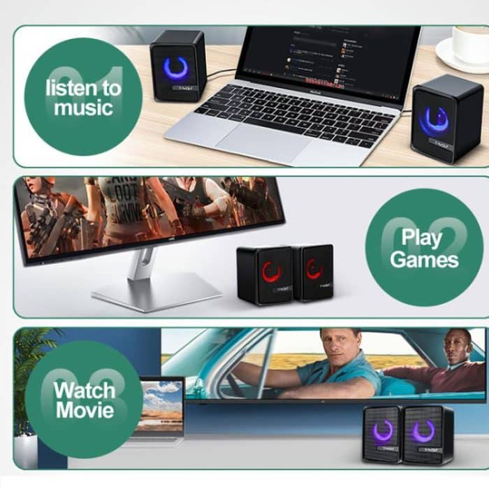 T-WOLF S3 USB/3.5mm Desktop Speakers For Phone / PC / Laptop Dual Diaphragm Subwoofer Sound System, S3 – Bild 7