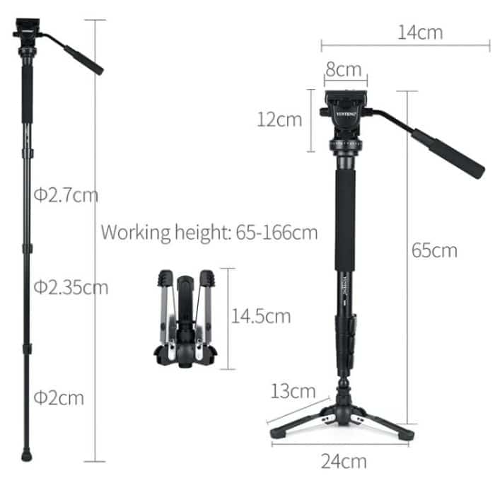 YUNTENG VCT-588 Camera Monopod 65-166cm Aluminum Alloy DSLR Tripod Stand With Hydraulic Ball Head – Bild 6
