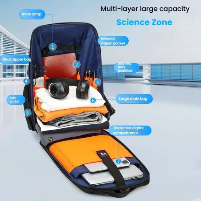 Wiersaam WY1350 Men Anti-Theft Business Backpack Laptop Bag For Travel With Password Lock, WY1350 Gray – Bild 4