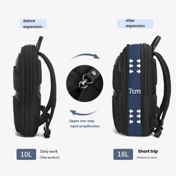 Men Expandable Waterproof Lightweight Laptop Backpack With Floating Zipper, Tigernu T-B9121  15.6 Inch, Tigernu T-B9121  17 Inch – Bild 4