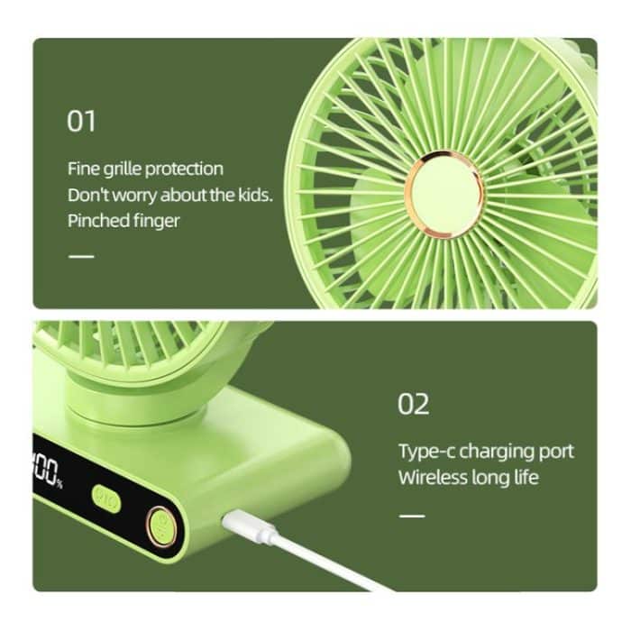 F6 LED Smart Digital Display 5-speed Wind Speed Desktop Night Light Fan, Basic Green, Basic White, Shaking Head Green, Shaking Head White – Bild 9