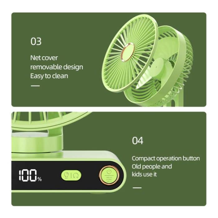 F6 LED Smart Digital Display 5-speed Wind Speed Desktop Night Light Fan, Basic Green, Basic White, Shaking Head Green, Shaking Head White – Bild 10