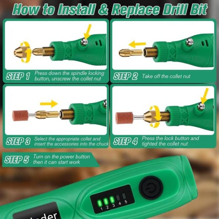 5-speed Mini Electric Grinder Micro Drill Metal Glass Ceramic Grinding Carving Cutting And Polishing Tools, 137pcs /Set, 26pcs /Set – Bild 7