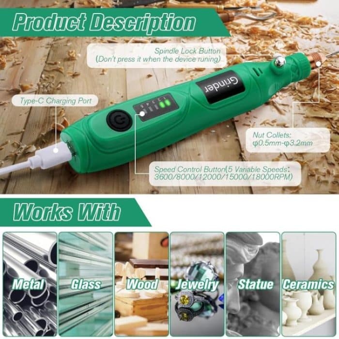 5-speed Mini Electric Grinder Micro Drill Metal Glass Ceramic Grinding Carving Cutting And Polishing Tools, 137pcs /Set, 26pcs /Set – Bild 8